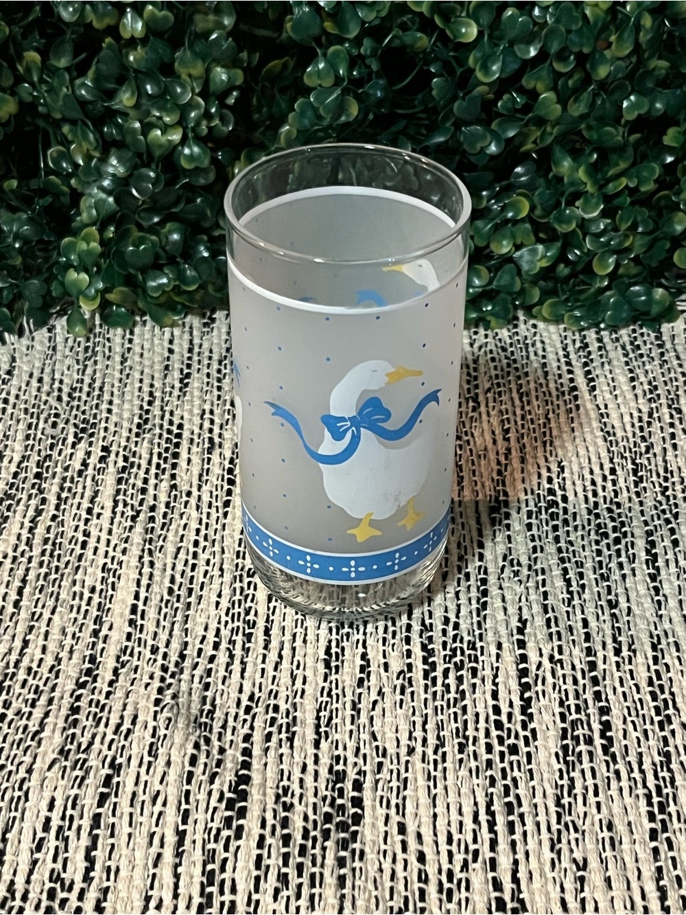 Cute Duck Glass with Blue Bow Design